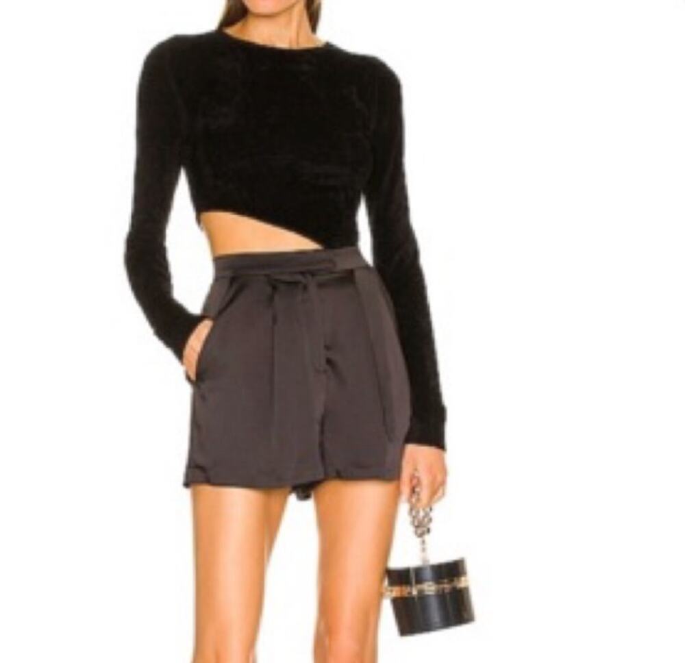 Ronny Kobo Women's Crushed Velvet Cutout Bodysuit Long Sleeve Black Size XS